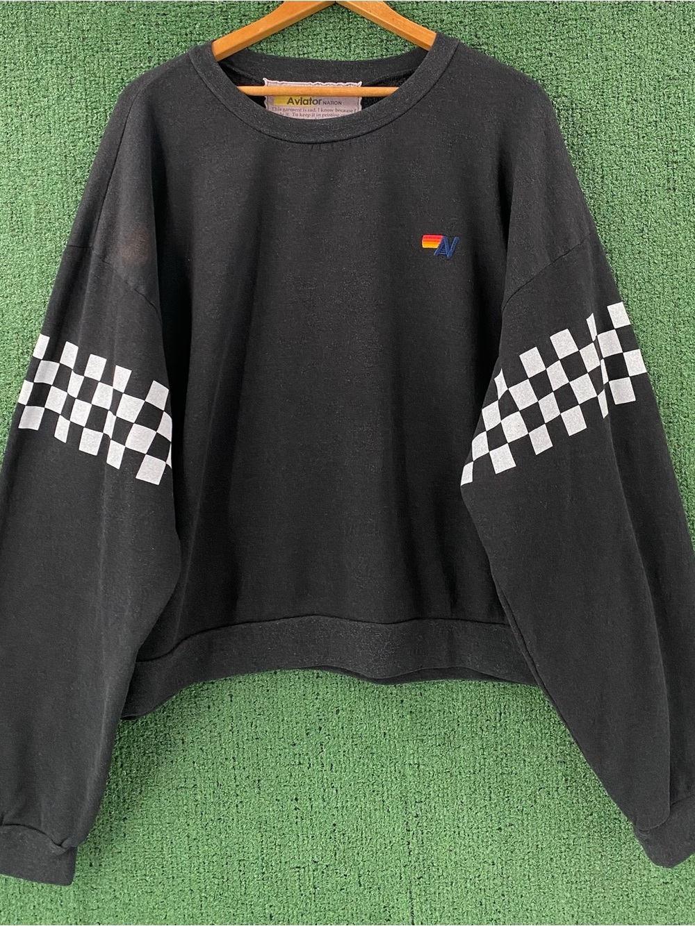 Aviator Nation Check 2 Relaxed Black & White Sweatshirt Women’s Size XL